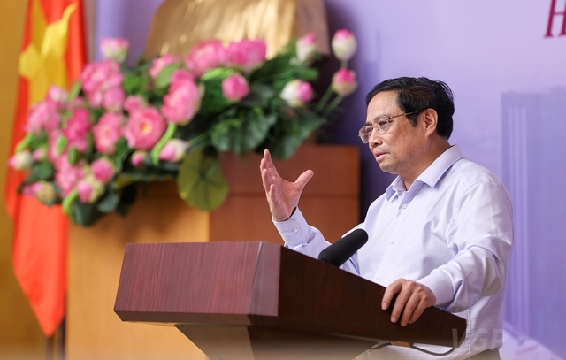 Thủ tướng Phạm Minh Chính tại Hội nghị phát triển thị trường bất động sản chiều 14/7. Ảnh: Nhật Bắc